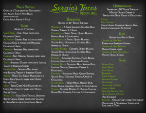 Menu - Sergios Tacos Grill